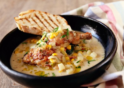 Chicken with Sweetcorn and Pancetta Chowder Sauce